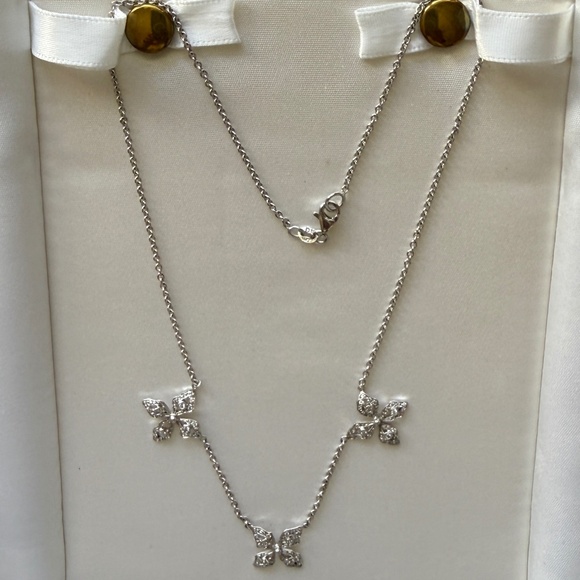 Designer CATHY WATERMAN Platinum Diamond 3 Flower Station Pendant Chain Necklace - Picture 12 of 14